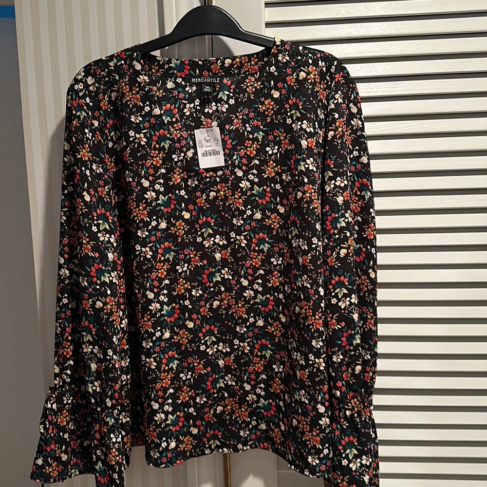 J Crew floral long sleeve blouse. Sz 14